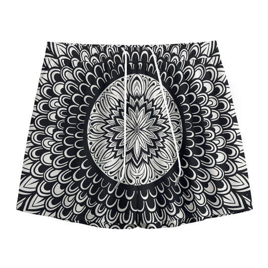 Black And White Mandala Print Mesh Shorts