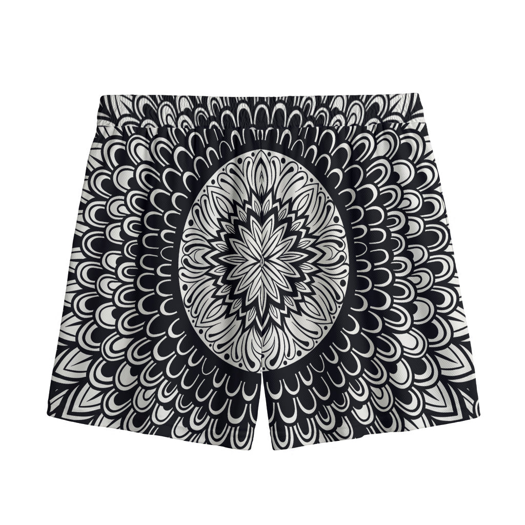Black And White Mandala Print Mesh Shorts