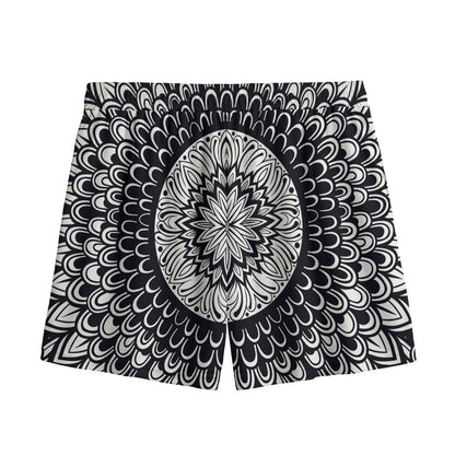 Black And White Mandala Print Mesh Shorts