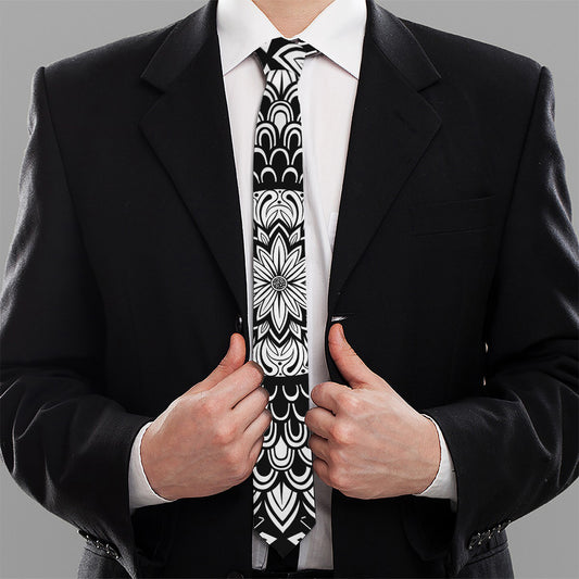 Black And White Mandala Print Necktie