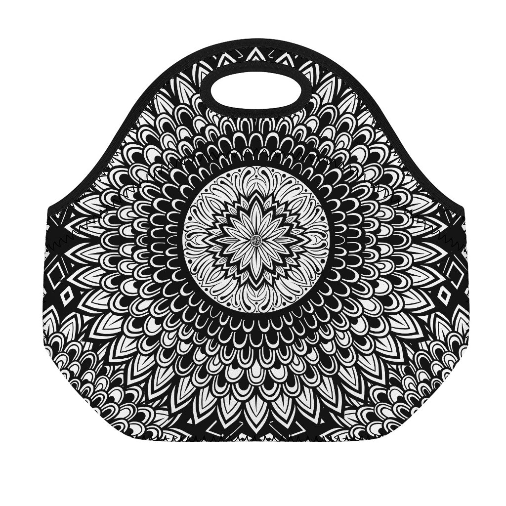 Black And White Mandala Print Neoprene Lunch Bag