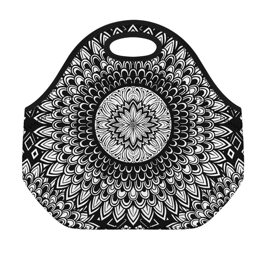 Black And White Mandala Print Neoprene Lunch Bag