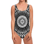 Black And White Mandala Print One Piece Swimsuit