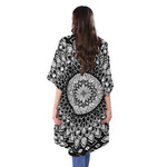 Black And White Mandala Print Open Front Beach Cover Up