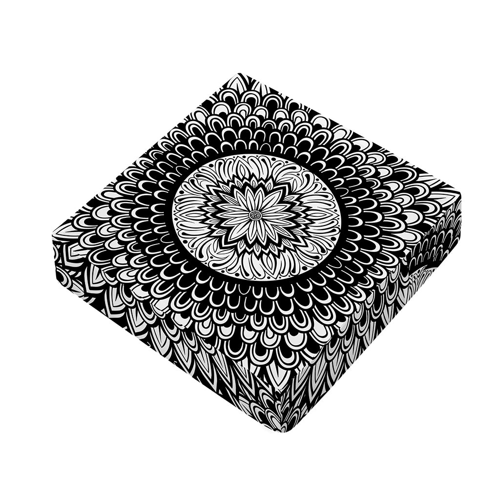 Black And White Mandala Print Outdoor Seat Cushion Cover