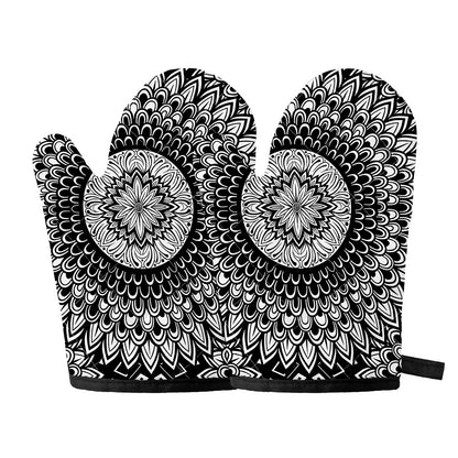 Black And White Mandala Print Oven Mitts
