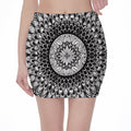 Black And White Mandala Print Pencil Mini Skirt