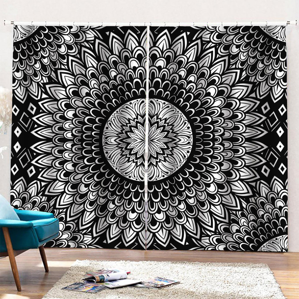 Black And White Mandala Print Pencil Pleat Curtains