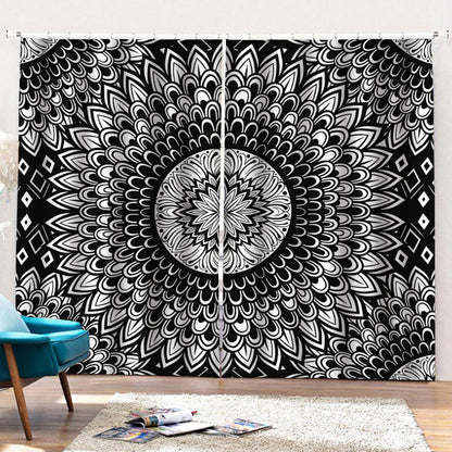 Black And White Mandala Print Pencil Pleat Curtains