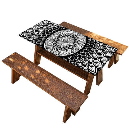 Black And White Mandala Print Picnic Table Cover