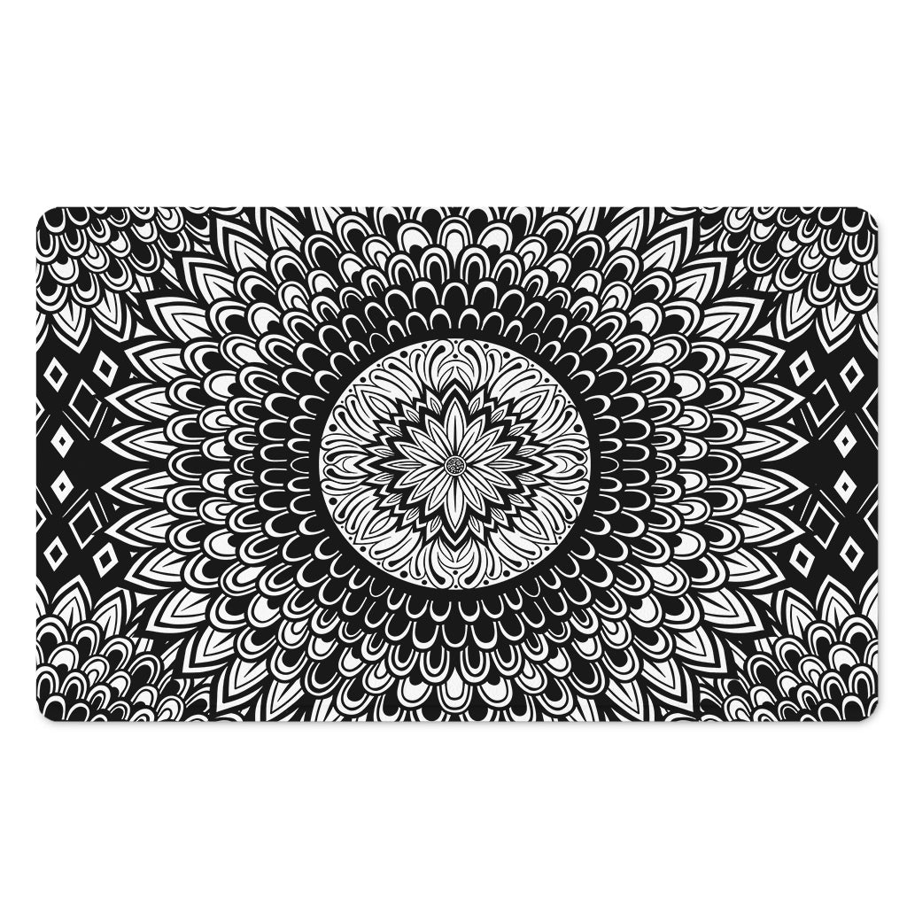 Black And White Mandala Print Polyester Doormat