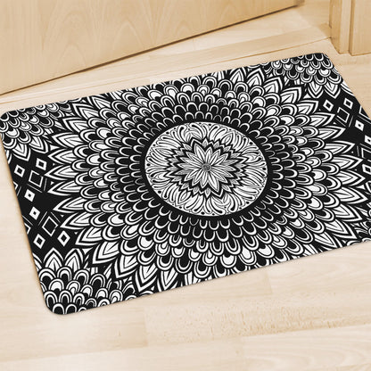 Black And White Mandala Print Polyester Doormat