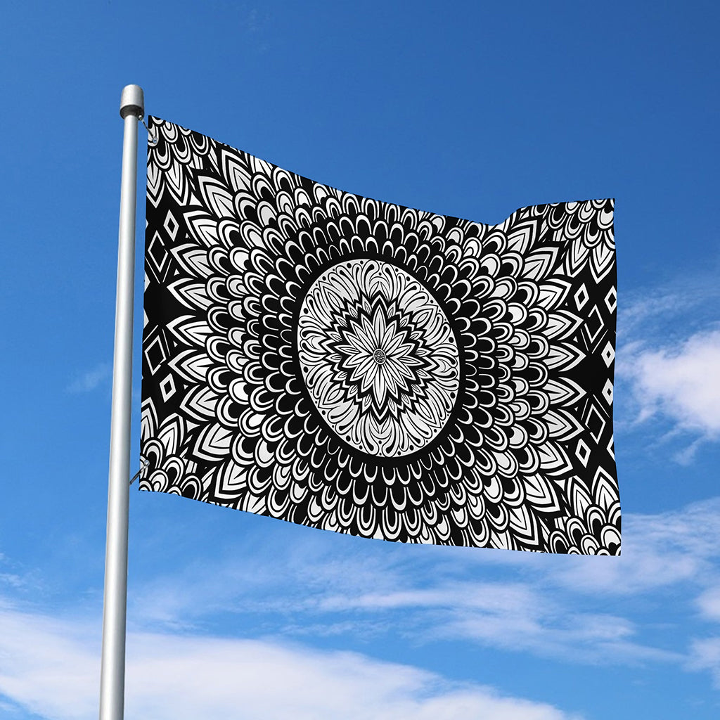 Black And White Mandala Print Polyester Flag
