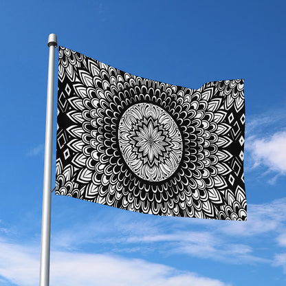 Black And White Mandala Print Polyester Flag