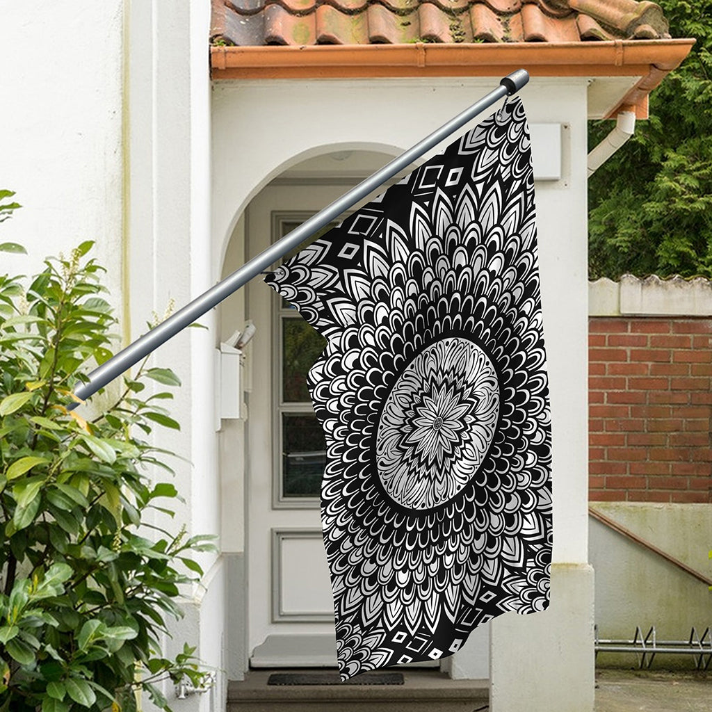 Black And White Mandala Print Polyester Flag