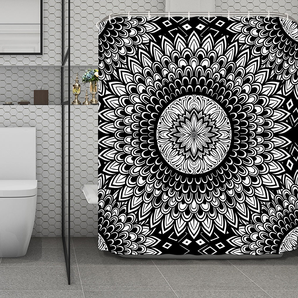 Black And White Mandala Print Polyester Shower Curtain