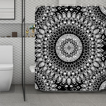 Black And White Mandala Print Polyester Shower Curtain