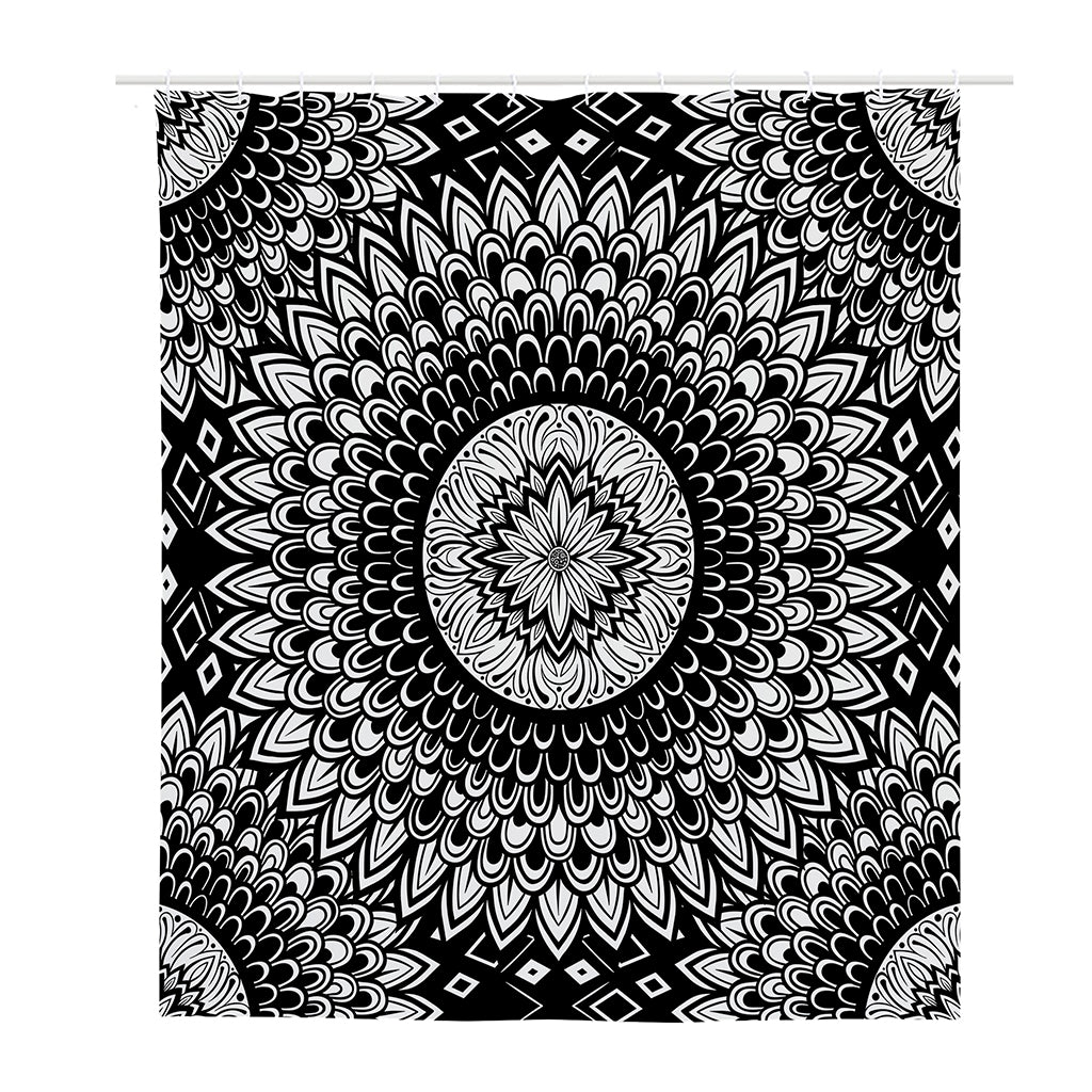 Black And White Mandala Print Polyester Shower Curtain