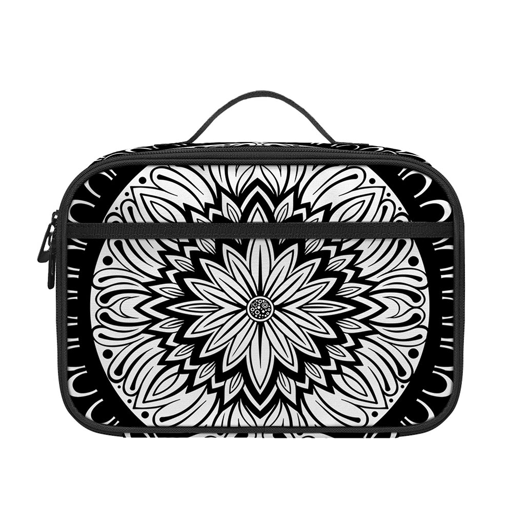 Black And White Mandala Print Portable Lunch Bag