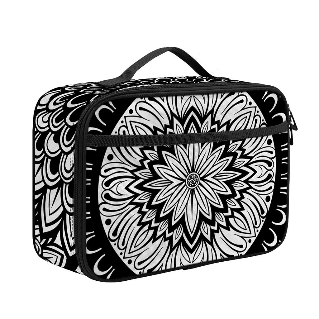 Black And White Mandala Print Portable Lunch Bag