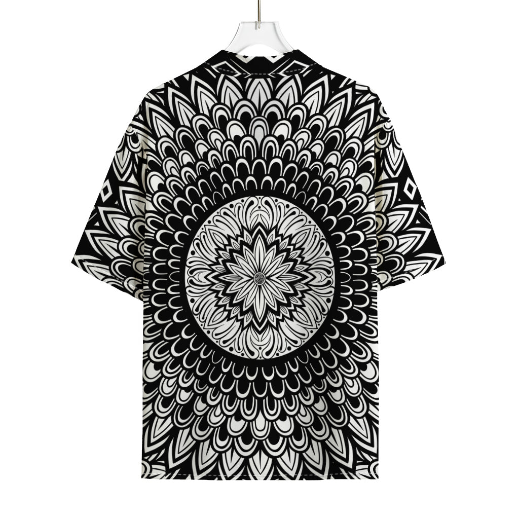 Black And White Mandala Print Rayon Hawaiian Shirt