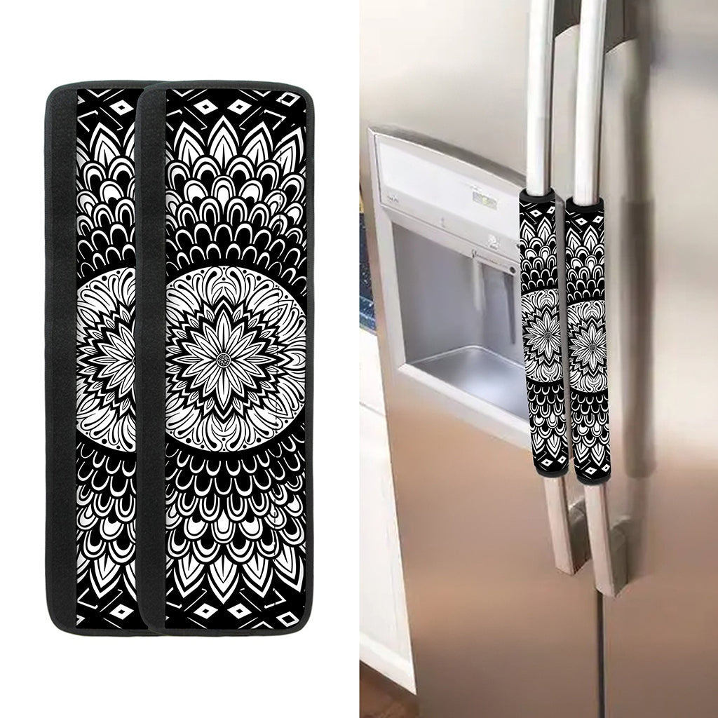 Black And White Mandala Print Refrigerator Handle Covers
