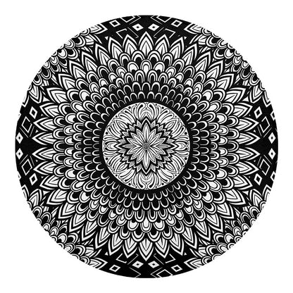 Black And White Mandala Print Round Blanket