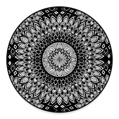 Black And White Mandala Print Round Floor Mat