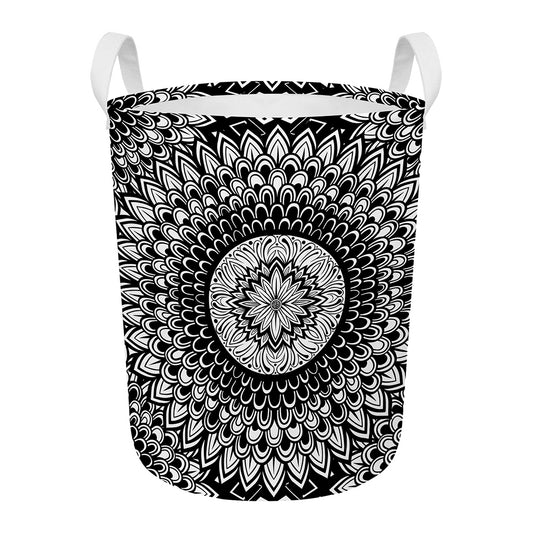 Black And White Mandala Print Round Laundry Basket