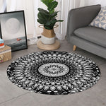 Black And White Mandala Print Round Rug