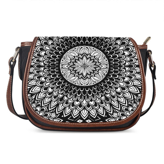 Black And White Mandala Print Saddle Bag