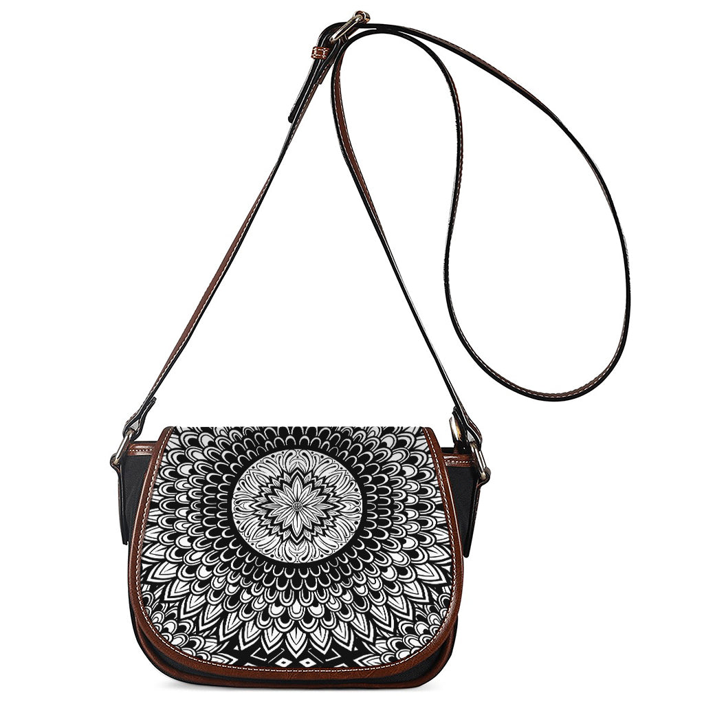 Black And White Mandala Print Saddle Bag
