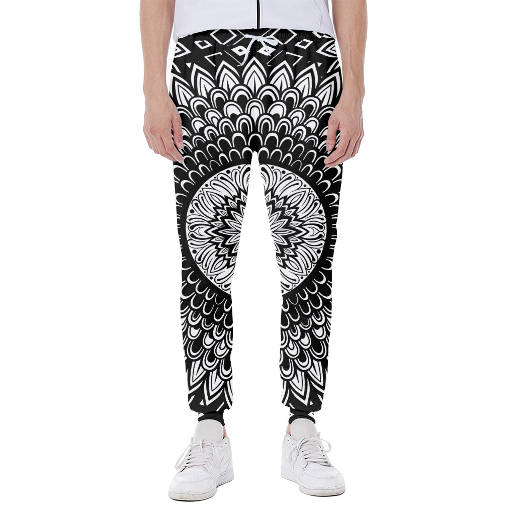 Black And White Mandala Print Scuba Joggers