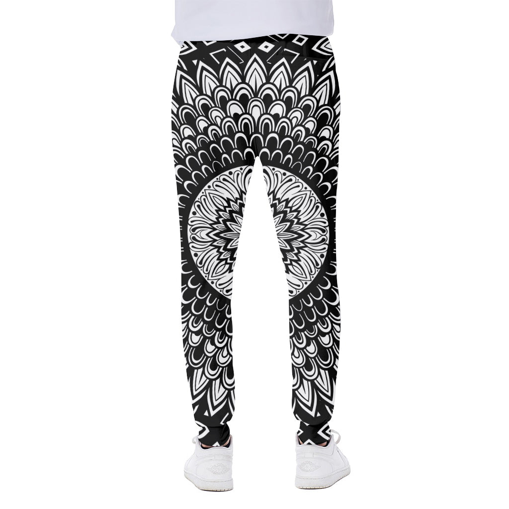 Black And White Mandala Print Scuba Joggers