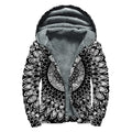 Black And White Mandala Print Sherpa Lined Zip Up Hoodie