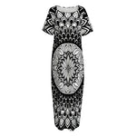 Black And White Mandala Print Short Sleeve Long Nightdress