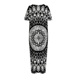 Black And White Mandala Print Short Sleeve Long Nightdress