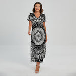 Black And White Mandala Print Short Sleeve Maxi Dress