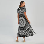 Black And White Mandala Print Short Sleeve Maxi Dress