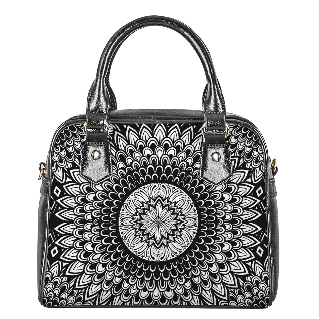 Black And White Mandala Print Shoulder Handbag