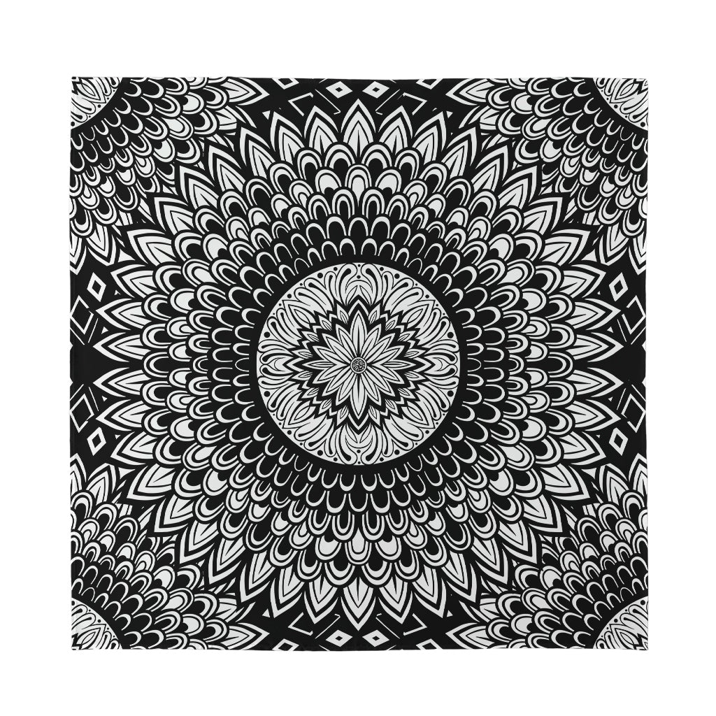 Black And White Mandala Print Silk Bandana