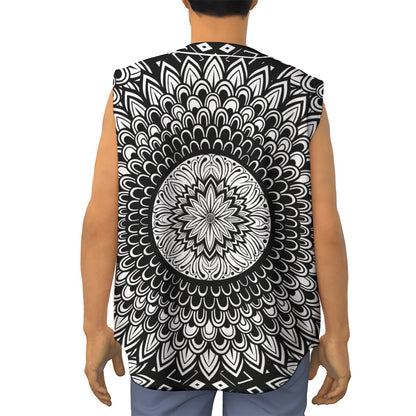 Black And White Mandala Print Sleeveless Baseball Jersey