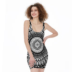 Black And White Mandala Print Sleeveless Bodycon Dress