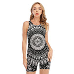 Black And White Mandala Print Sleeveless One Piece Swimsuit