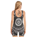 Black And White Mandala Print Sleeveless One Piece Swimsuit