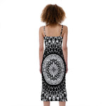 Black And White Mandala Print Slim Fit Midi Cami Dress
