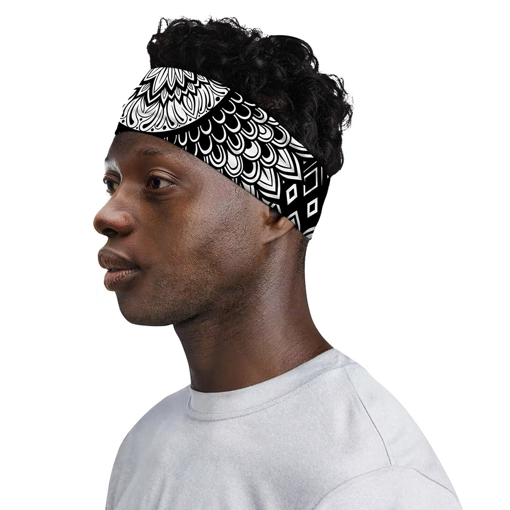 Black And White Mandala Print Sports Headband