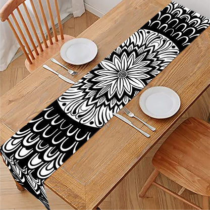 Black And White Mandala Print Table Runner