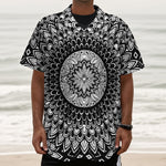 Black And White Mandala Print Textured Short Sleeve Shirt
