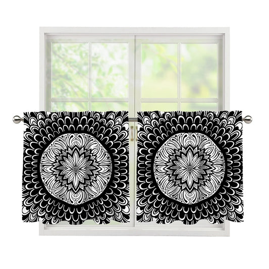 Black And White Mandala Print Tier Curtains